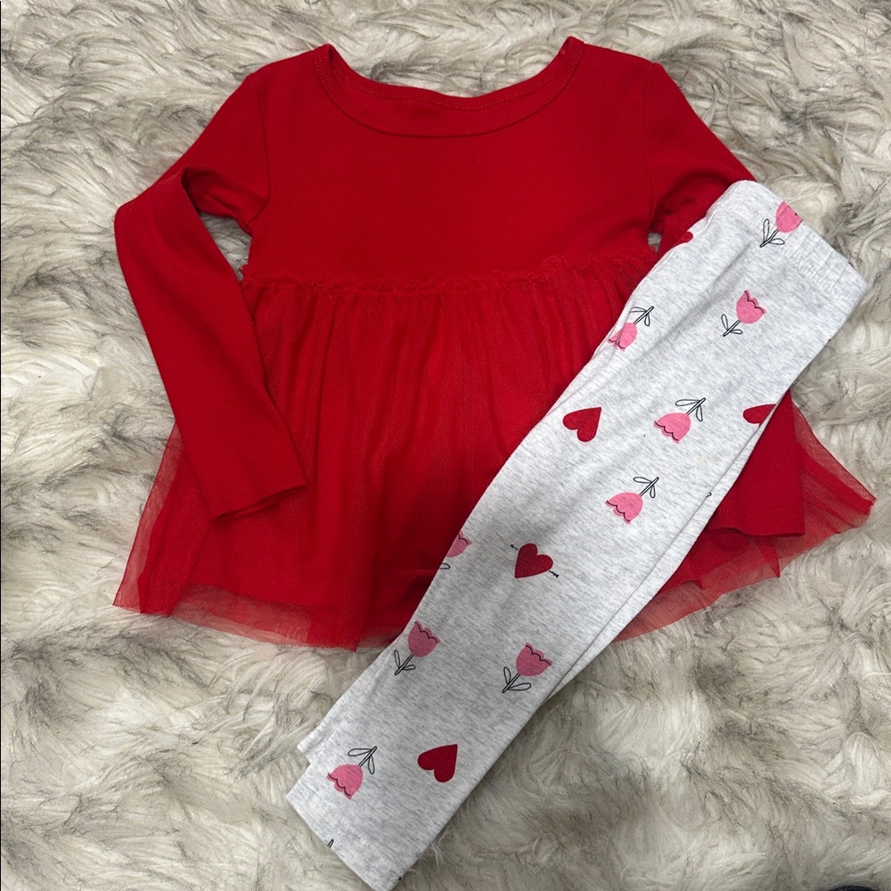 Carter's Bright Red Ribbed Toddler Top w/ Matching Leggings - SIZE 3T